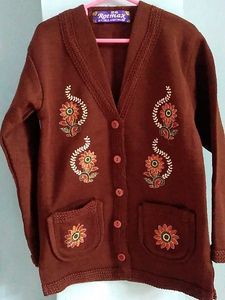 Embroidered Brown Cardigan