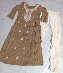 Trendy Brown Embroidered Kurta Set