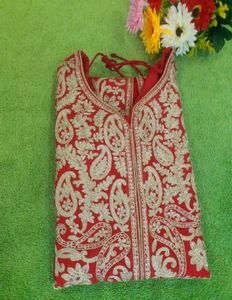 Elegant Two Embroidered Red Kurti