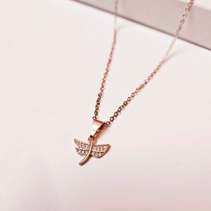 Studded Fairy Wings Rose Gold Pendant Necklace