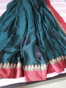 Party Wear Green &amp; Maroon Saree With Blouse
