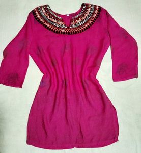 Pink Tunic with Embroidered Neckline
