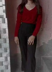 V Neck Full Sleeve Maroon Top Women