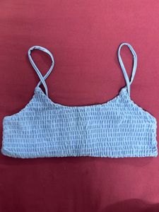 Blue Smocked Bikini Top