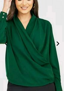STYLI Women Wrap Front Blouse With Button Cuff