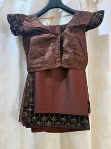 Brown Saree with Stones Work