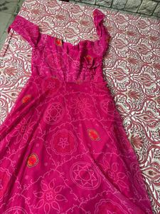 Pink Printed Anarkali Kurta Set | XXL