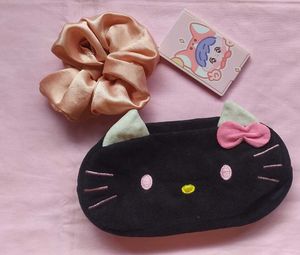 Hello Kitty Pouch,Pocket Mirror And Scrunchie