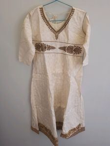 Embroidered Cream Anarkali Suit