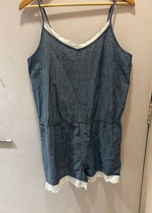 Denim Lace Trim Romper