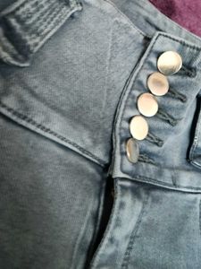 High Waisted Grey Button Jeans