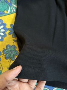 Sheer Sleeve One Shoulder Black Top