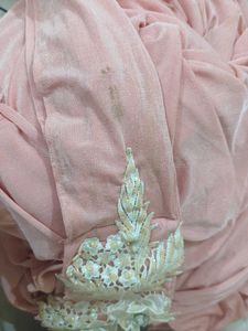 Peach Readymade Saree With Floral Blouse