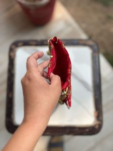 2 Stylish Handwork beaded potlis-Golden&amp;Red Color