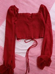 Red Long Sleeve Crop Top