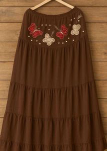 Brown Embroidered Maxi Skirt