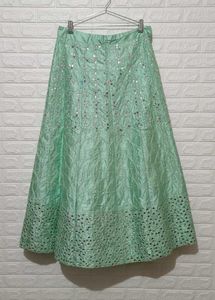 Stunning Pastel Green Mirror Work Lehenga Set