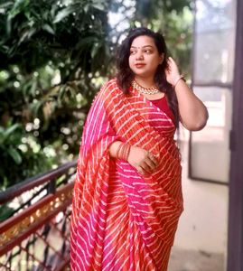 Striped Saree - Pink and Orange