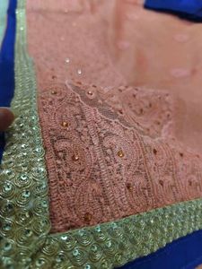 Peach Saree with Blue Blouse 💕