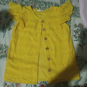 Yellow Eyelet Button-Down Top
