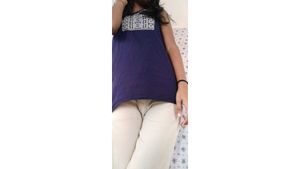 Embroidered Navy Tank Top