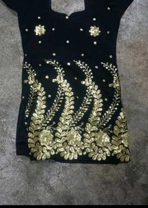 Black Kurti With Golden Sequence Work..