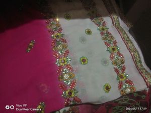 Pink And Creem Color Saree