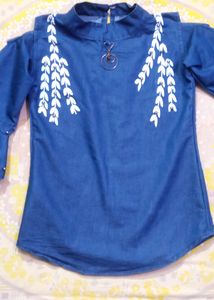 Denim Style Blue Top With U Shoulder Cut