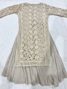 Elegant Beige Laced A-line Dress