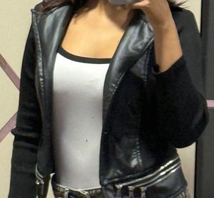 Black Leather Ribbed Jacket