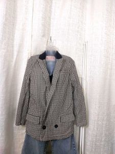 Checkered Blazer with Black Accents