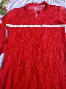 Red Chikankari embroidery Kurta