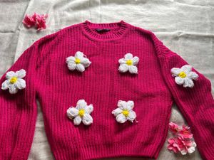 Pink Floral Knit Sweater