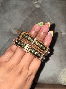 Set Of 2 Emerald & Crystal Bangles