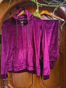 New Velvet Maroon Tracksuit Set