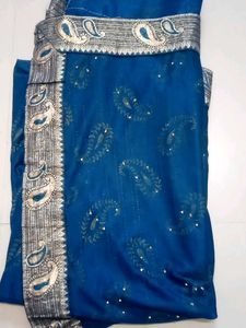 Elegant Teal Saree with Paisley Border