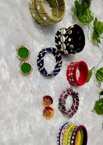 Handcrafted Indian Bangles &amp; Earrings Set