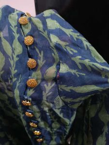 Navy Blue &amp; Green Indo-western Gown With Dark Inne