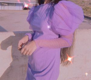 Lavender Mini Dress Puffed Sleeves