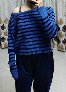 Blue Striped Crop Top