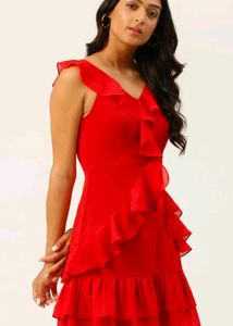 Red Dress With Frills And Deep Back