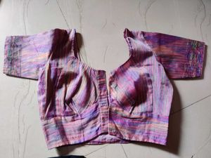 Purple Striped Saree with Blouse