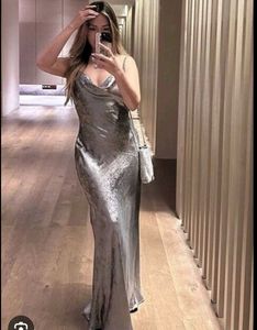 Zara Elegant Silver Maxi Slip Dress