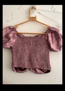 Lilac Satin Ruched Crop Top