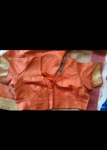 Orange Saree with Gold Border Blouse