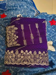 Georgette saree with seroski stone and silver work