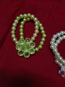 Pearl Flower Bracelet Combo, White And Pista Green