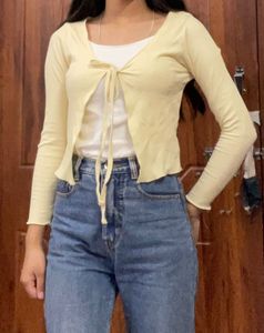 Pastel Yellow Tie Front Cardigan