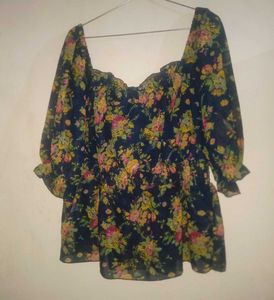Blue Square Neck Top