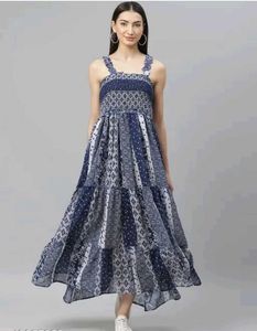 Blue And White Colour Indo Western Maxi Dress